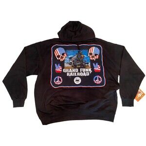 GRAND FUNK RAILROAD Men's 6XL Tour Patchwork Hoodie Sweat Shirt USA Skulls Rock